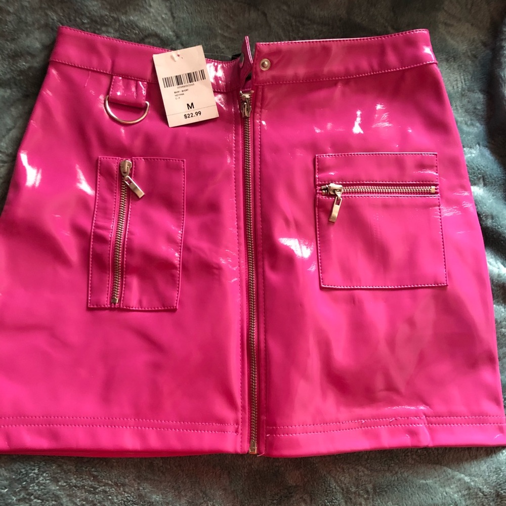Pink leather skirt